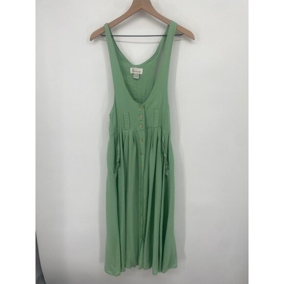 VINTAGE OS INTERNATIONAL GREEN SLEEVELESS BOHO PRAIRIE DRESS SIZE 11//12 - Picture 1 of 5